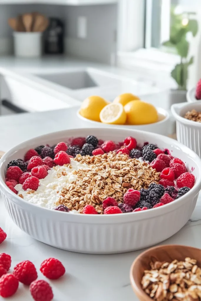 Berry-Infused Cottage Cheese Breakfast Bake with a Sweet Crunch
