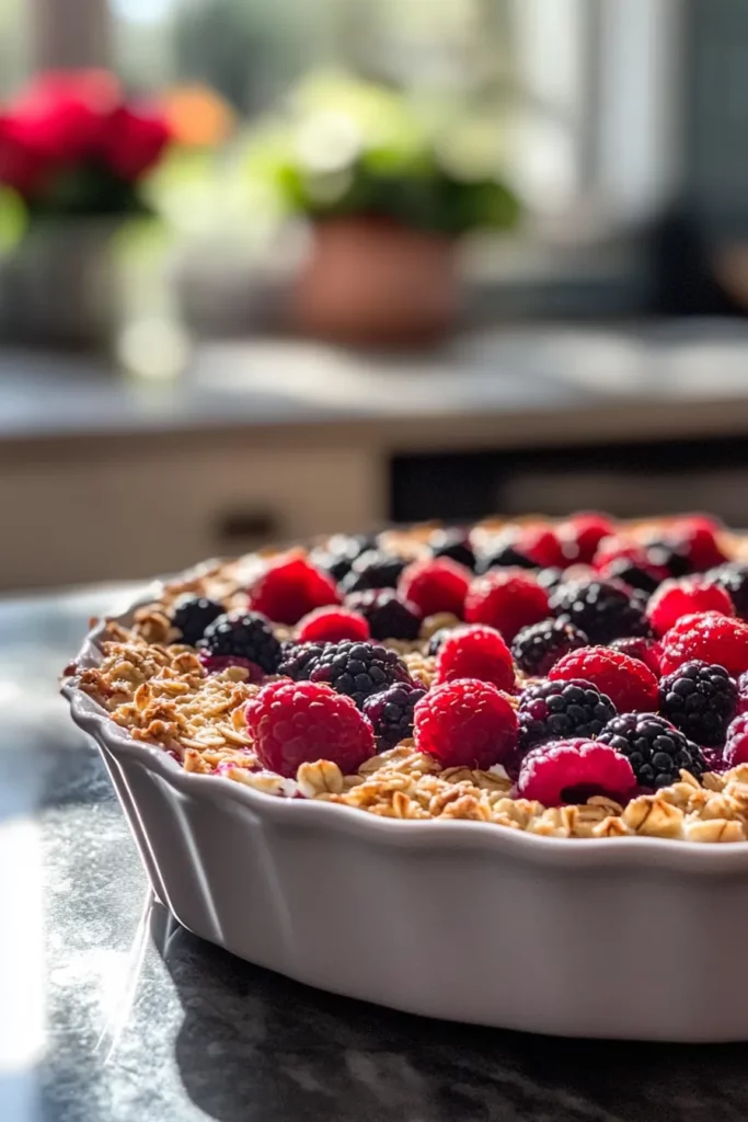 Berry-Infused Cottage Cheese Breakfast Bake with a Sweet Crunch