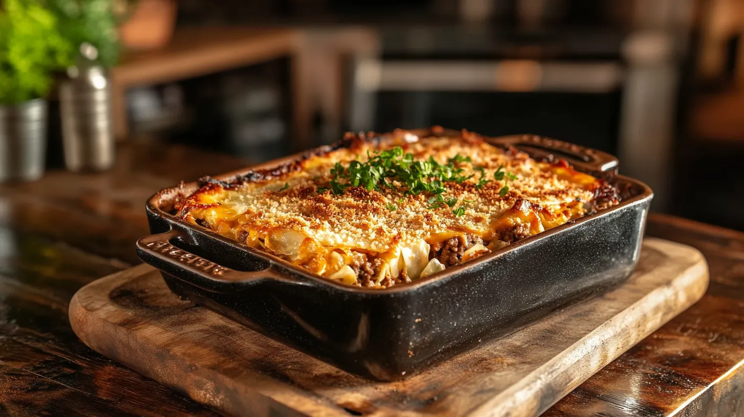 Cheesy Cabbage Beef Casserole