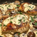 Chicken And Mushroom Skillet In A Creamy Asiago And Mustard Sauce