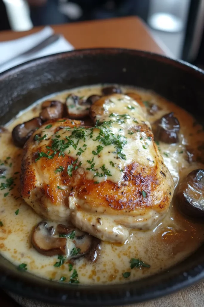 Chicken And Mushroom Skillet In A Creamy Asiago And Mustard Sauce