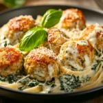 Chicken Ricotta Meatballs In Spinach Alfredo Sauce