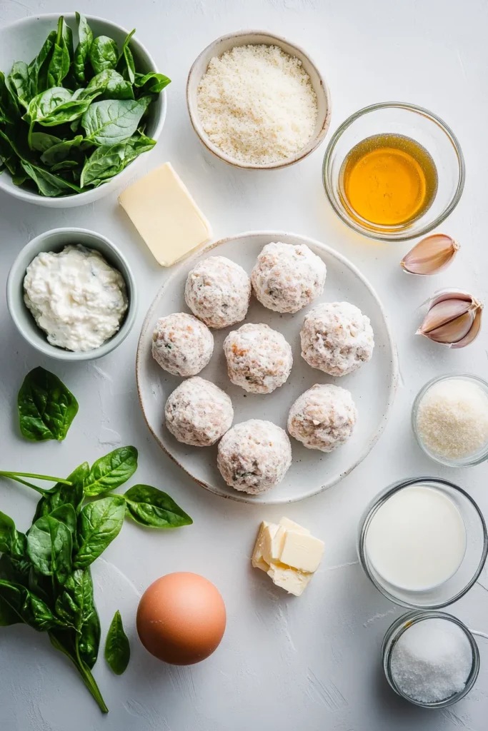 Chicken Ricotta Meatballs In Spinach Alfredo Sauce