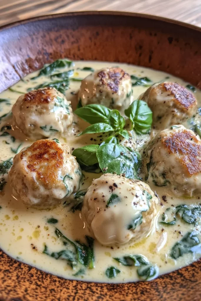 Chicken Ricotta Meatballs In Spinach Alfredo Sauce