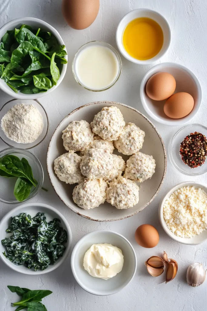 Chicken Ricotta Meatballs with Spinach Alfredo Sauce