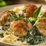 Chicken Ricotta Meatballs with Spinach Alfredo Sauce