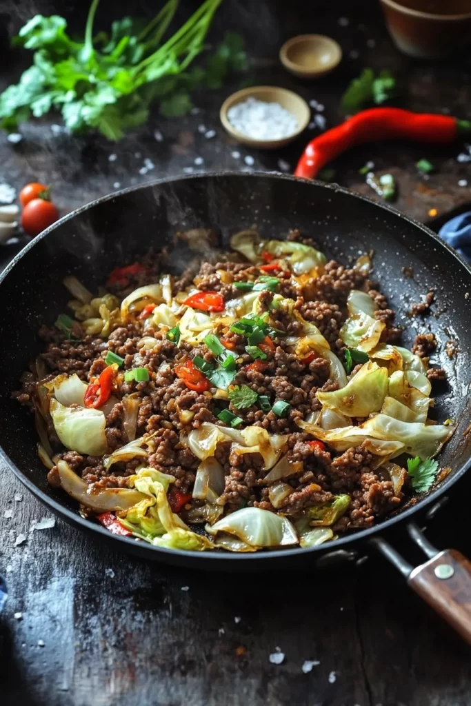 Chinese Ground Beef and Cabbage Stir-Fry
