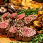 Creamy Garlic Parmesan Roasted Venison with Sautéed Portobello Medley