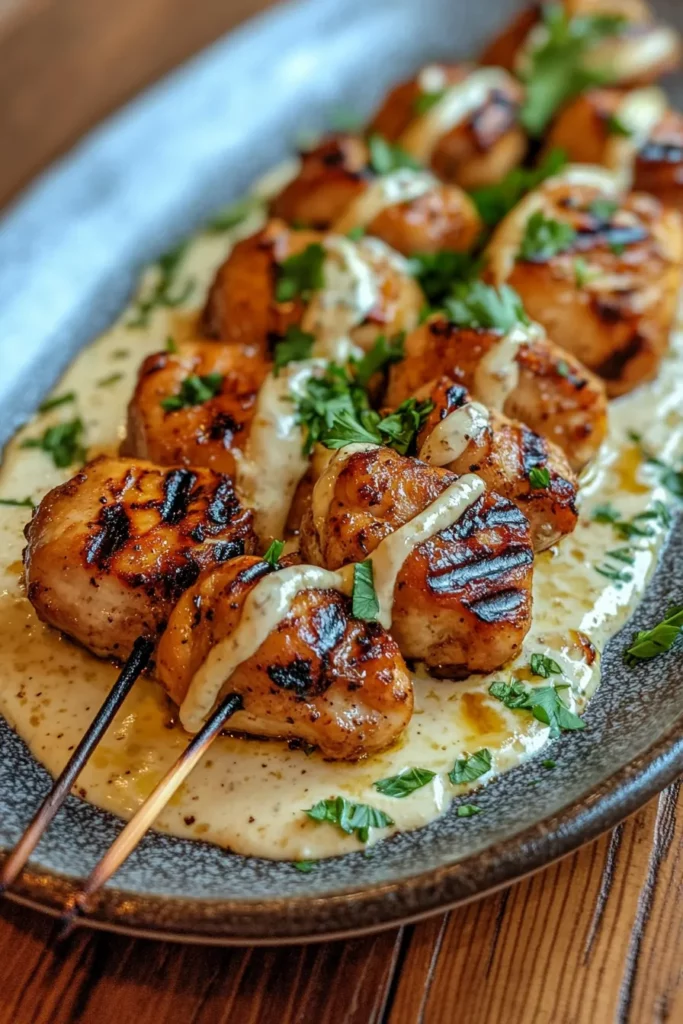 Creamy Garlic Sauce with Grilled Chicken Bites