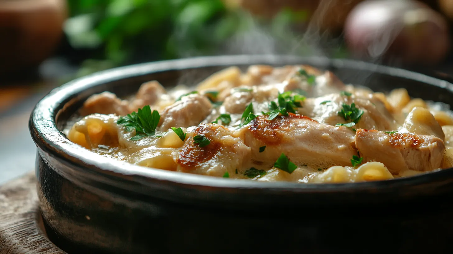 Crockpot Garlic Parmesan Chicken Pasta
