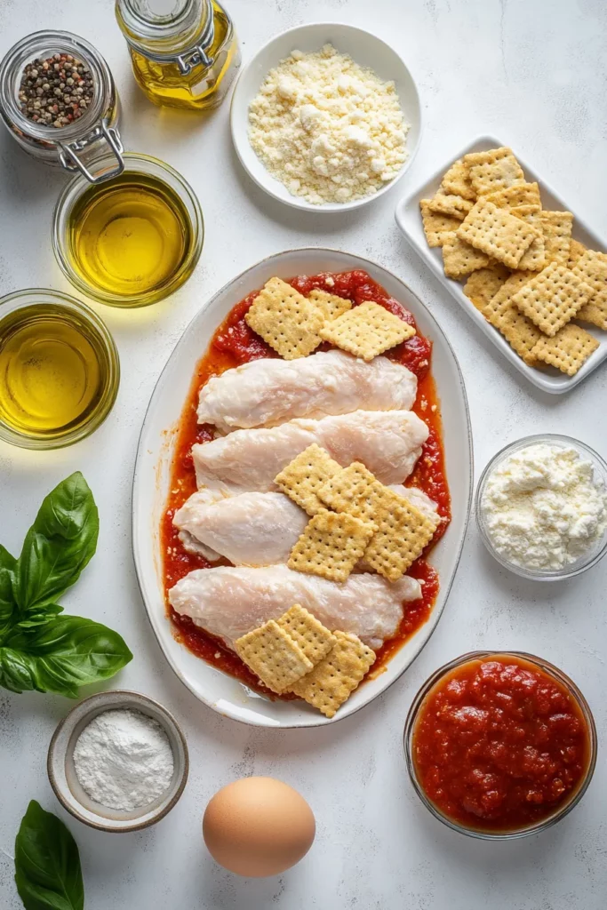 Crunchy Ritz-Cracker Chicken Parmesan Bake with Melty Mozzarella