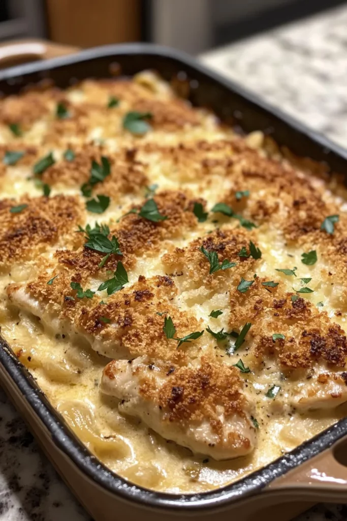 Garlic Parmesan Chicken Pasta Bake