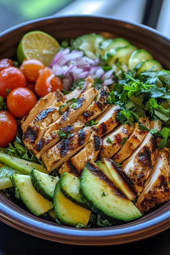 Grilled Chicken and Avocado Salad Bowl