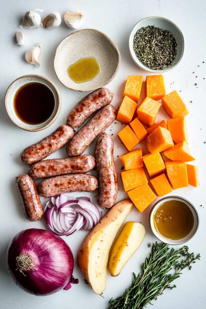 Grilled Venison Sausages over Charred Root Veggies and Honey Thyme Drizzle