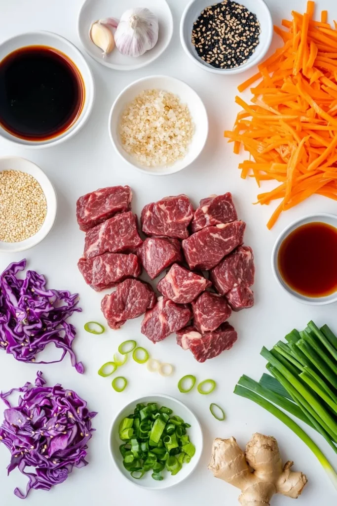Korean Bulgogi Beef Skewers with Sesame Scallion Slaw