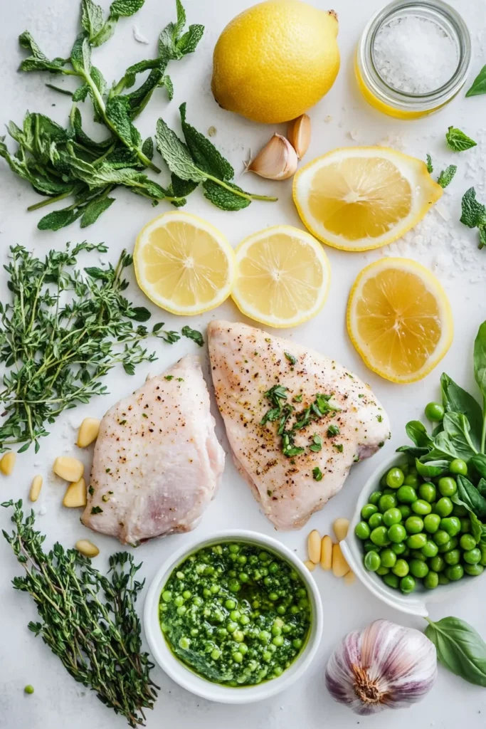 Lemon Herb Grilled Chicken with Pea and Mint Pesto