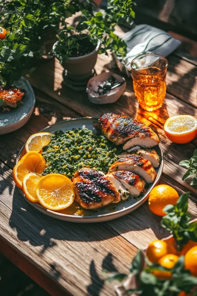 Lemon Herb Grilled Chicken with Pea and Mint Pesto