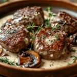 Pan-Roasted Venison in Garlic Parmesan Cream with Portobello Mushrooms