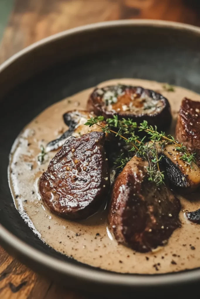 Pan-Roasted Venison in Garlic Parmesan Cream with Portobello Mushrooms