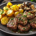 Pan-Roasted Venison with Herbed New Potatoes and Wild Mushroom Jus