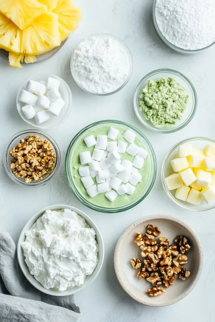 Retro Watergate Salad made with Pudding Pineapple Marshmallows and Nuts
