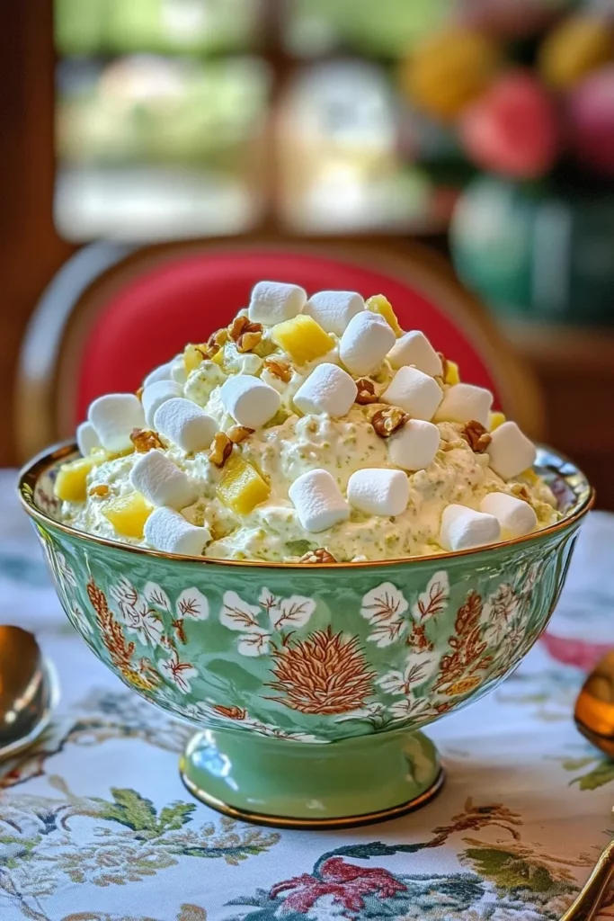 Retro Watergate Salad made with Pudding Pineapple Marshmallows and Nuts