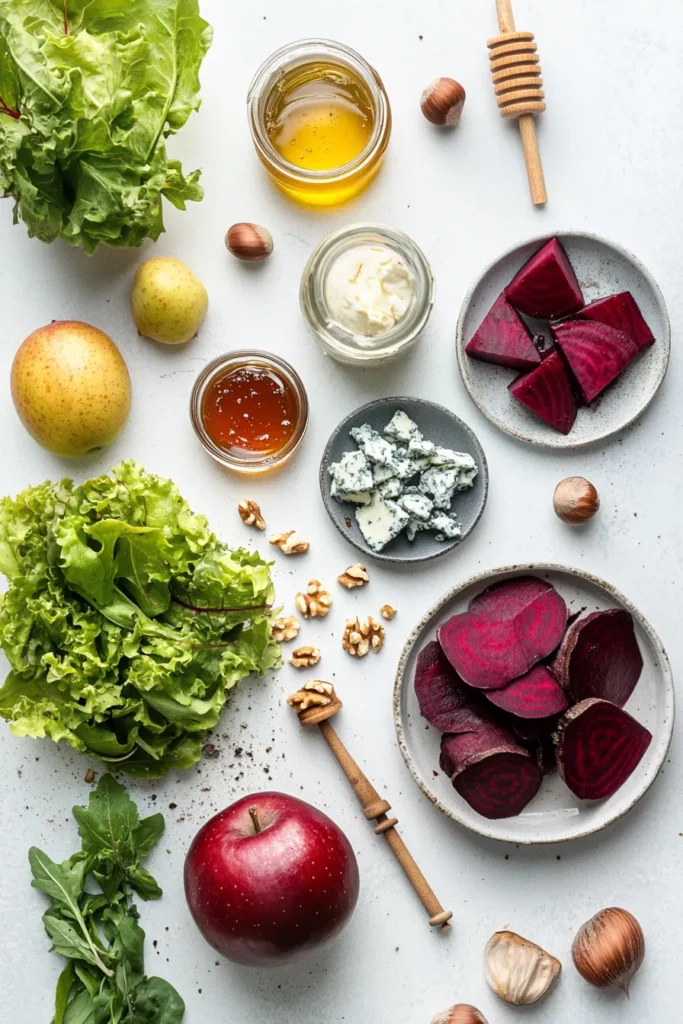 Roasted Beet and Apple Salad with Blue Cheese and Toasted Hazelnuts