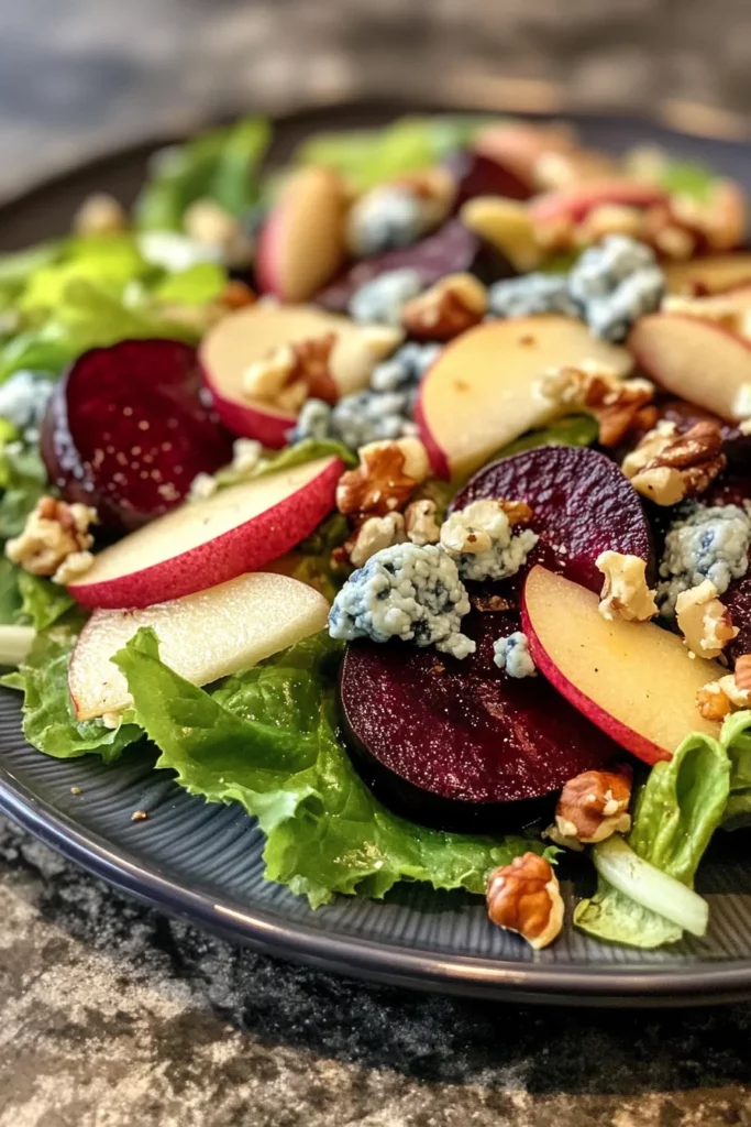Roasted Beet and Apple Salad with Blue Cheese and Toasted Hazelnuts