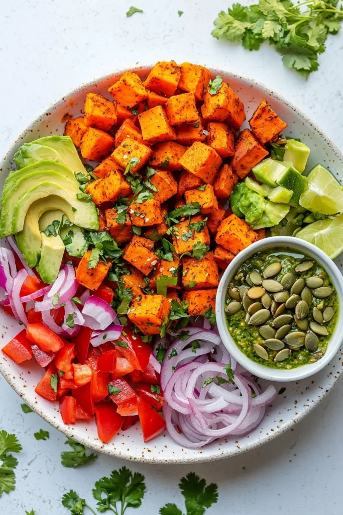 Roasted Sweet Potato and Avocado Salad with Lime Dressing