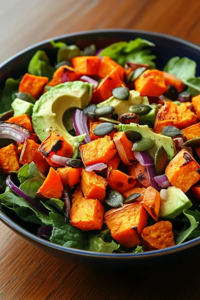 Roasted Sweet Potato and Avocado Salad with Lime Dressing