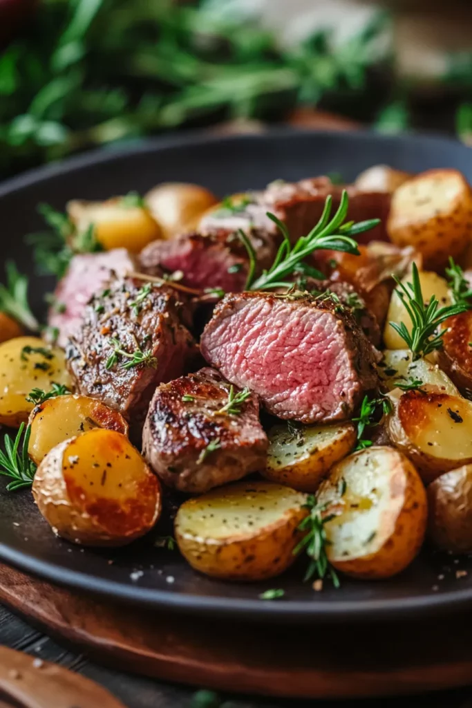 Rosemary Garlic Venison Medallions with Crispy New Potatoes