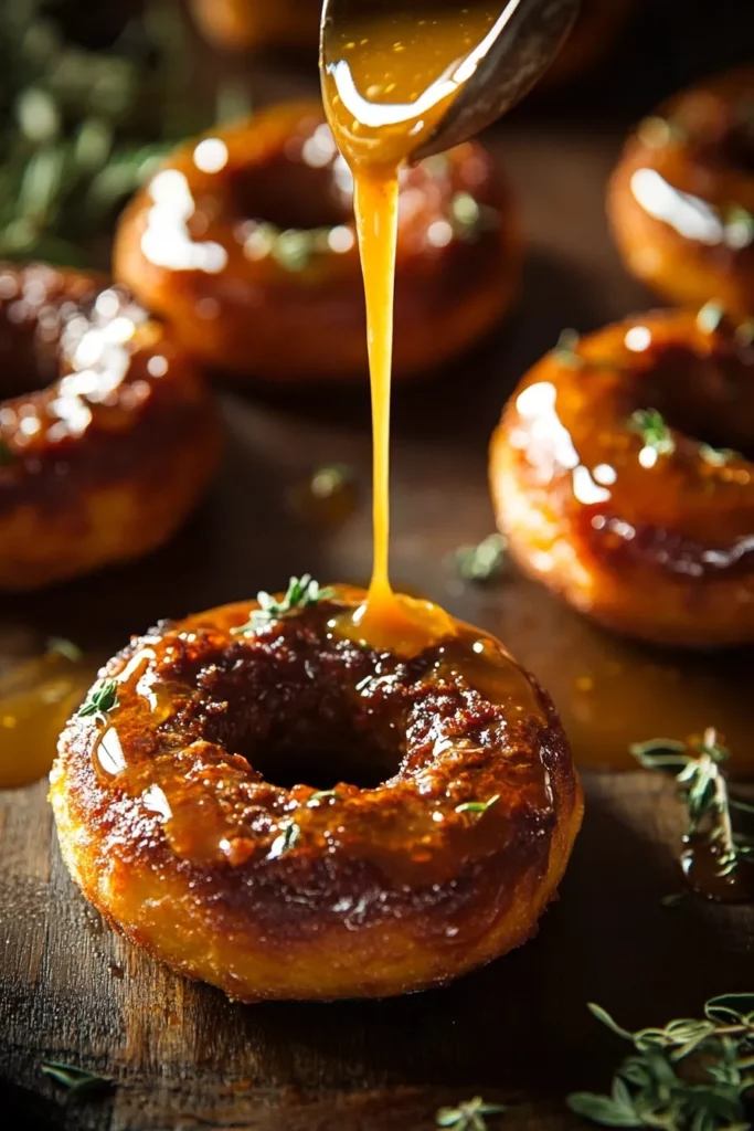 Savory Venison Sausage Doughnuts with a Sweet Mustard Glaze Drizzle