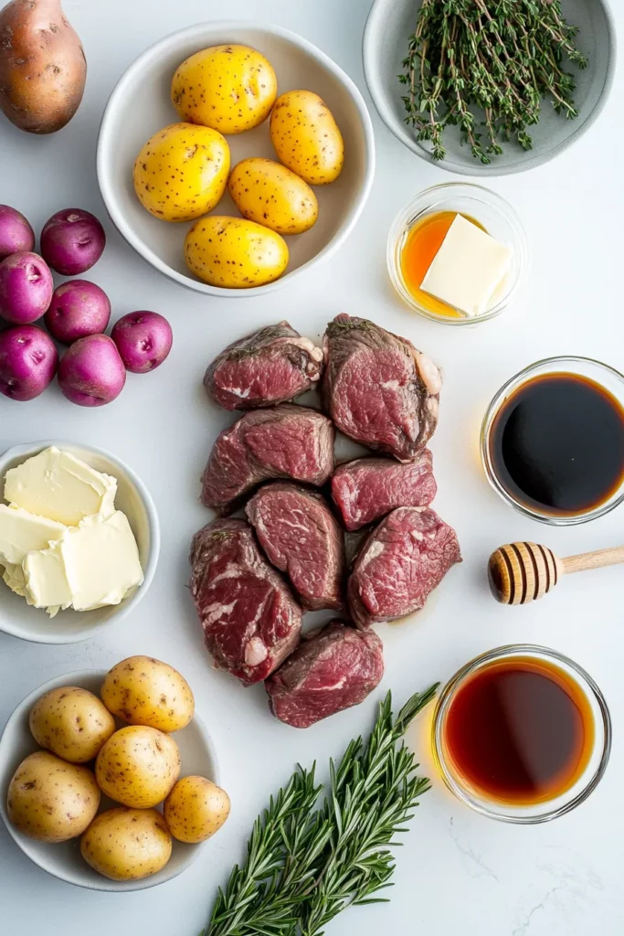 Seared Venison with Baby Potatoes and Balsamic Glaze