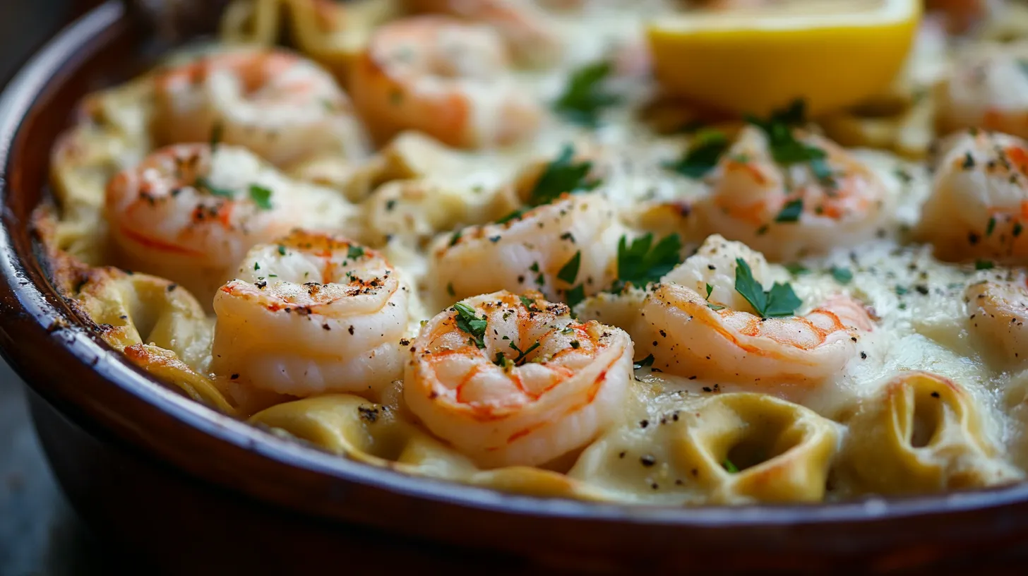 Shrimp and Tortellini Alfredo Bake with a Creamy Parmesan Sauce