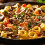 Skillet Beef Stroganoff Tortellini in Creamy Parmesan Sauce