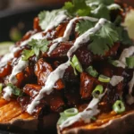 Smoky Maple BBQ Pulled Jackfruit Baked on Sweet Potatoes