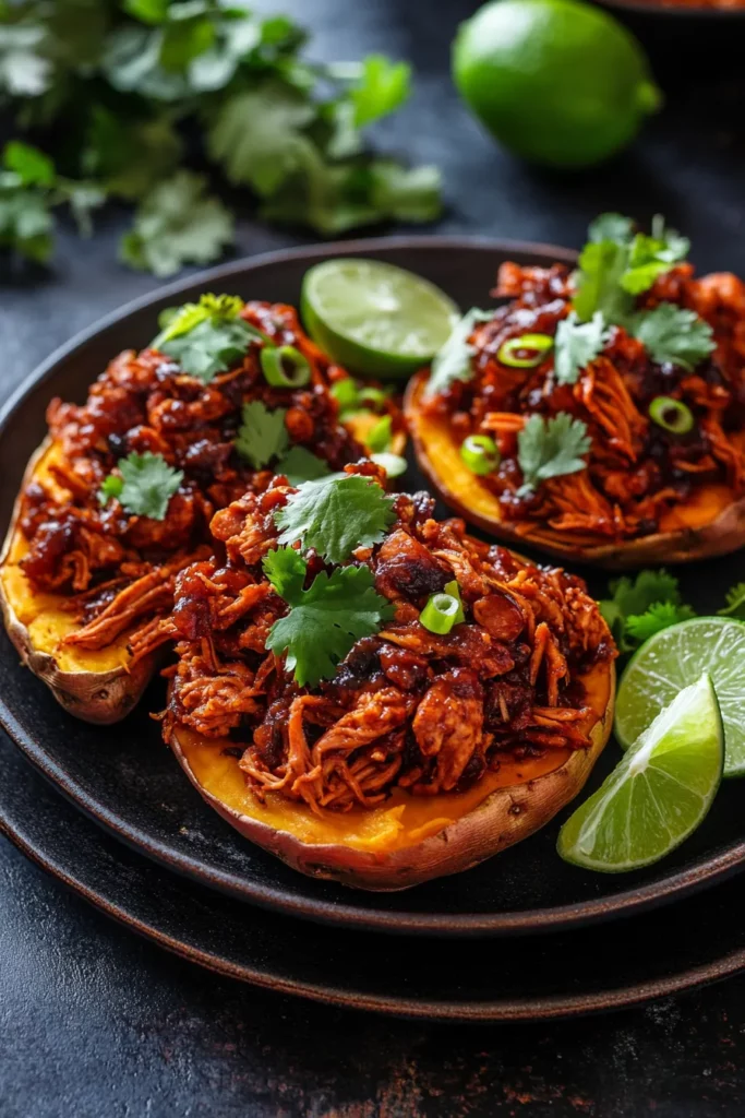 Smoky Maple BBQ Pulled Jackfruit Baked on Sweet Potatoes