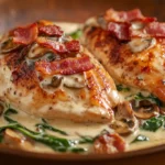 Smothered Chicken with Spinach Bacon and Mushrooms