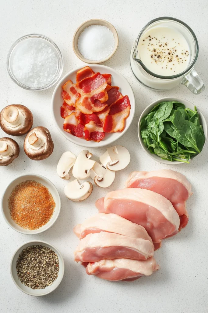 Smothered Chicken with Spinach Bacon and Mushrooms