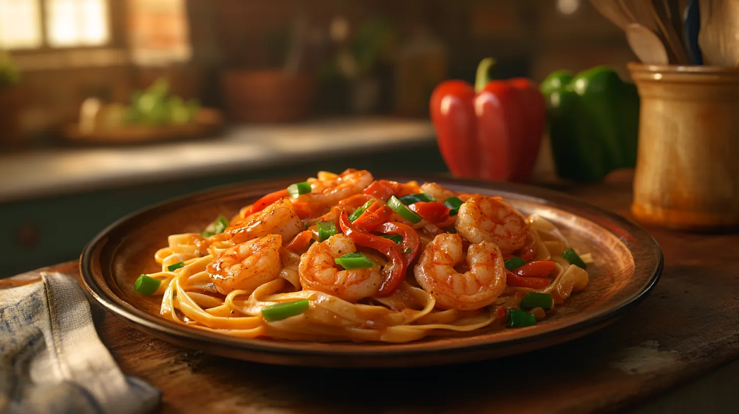 Spicy Cajun Shrimp Pasta with Roasted Red Pepper Alfredo
