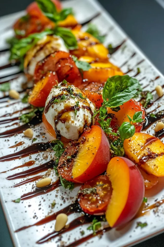 Tomato Peach and Burrata Salad