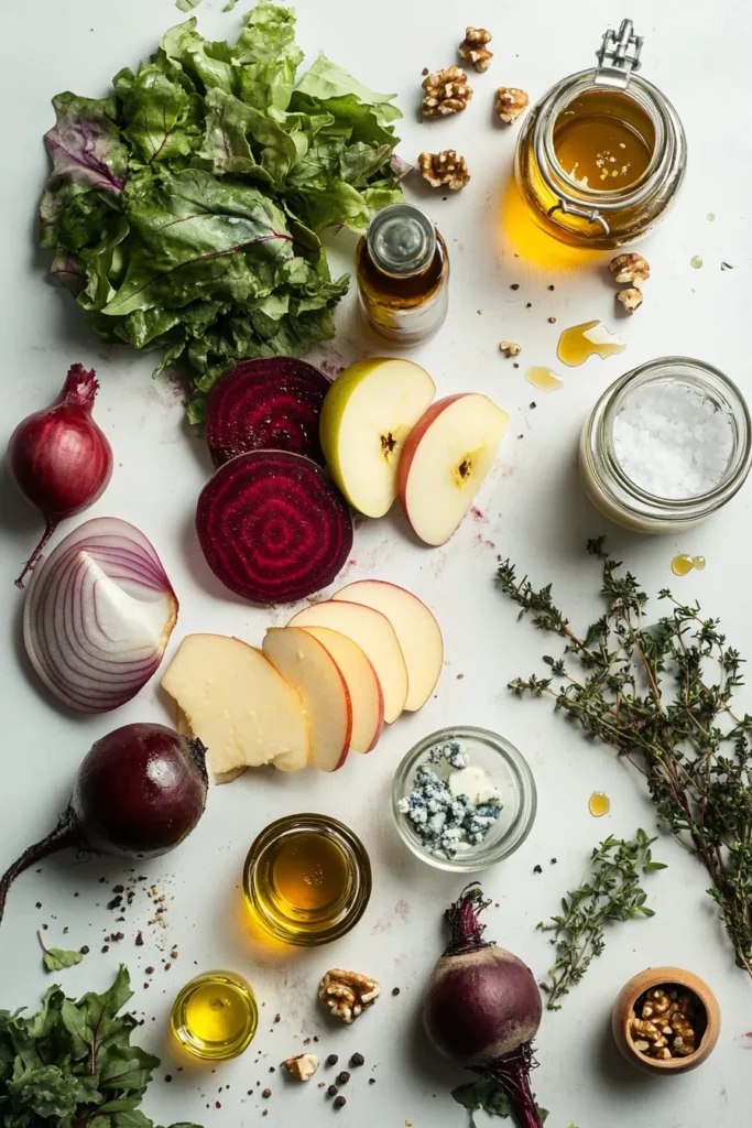 Warm Beetroot and Apple Salad with Blue Cheese and Hazelnut Dressing
