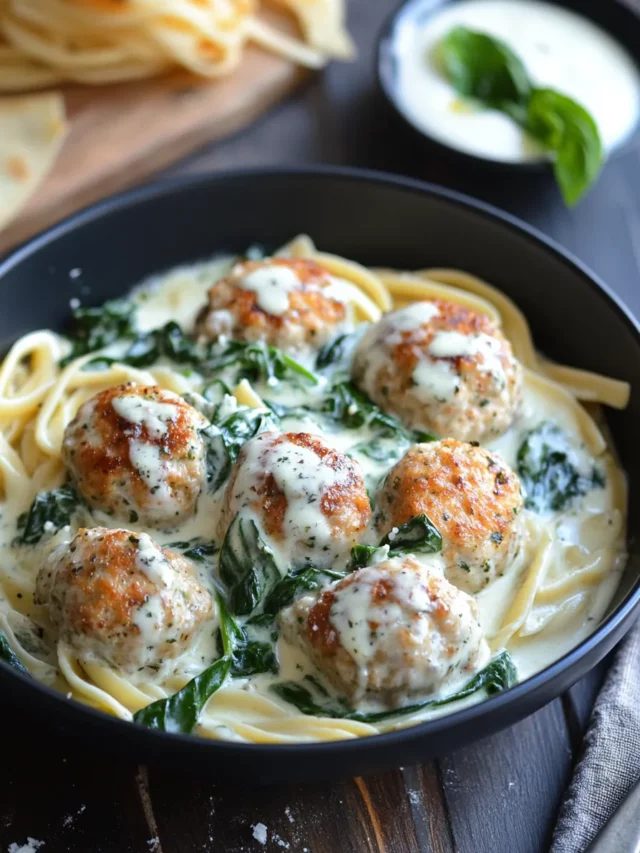 Chicken Ricotta Meatballs with Spinach Alfredo Sauce