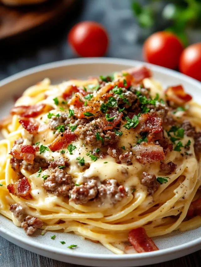 Creamy Loaded Bacon Cheeseburger Alfredo Pasta
