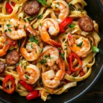 Garlic Butter Shrimp and Sausage Skillet Pasta
