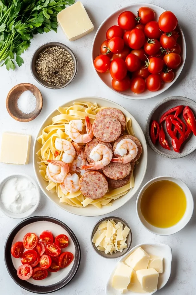 Garlic Butter Shrimp and Sausage Skillet Pasta