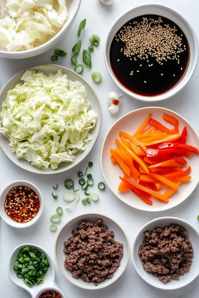 Healthy Chinese Ground Beef and Cabbage Stir Fry