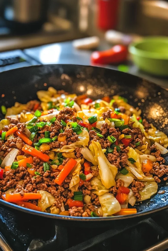 Healthy Chinese Ground Beef and Cabbage Stir Fry