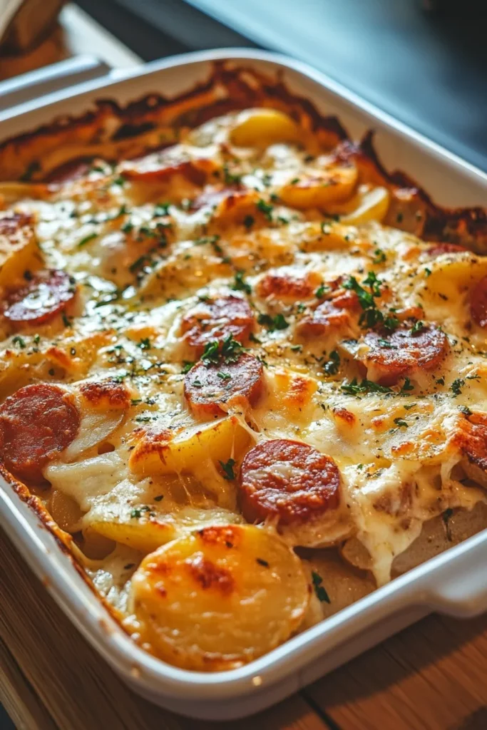 Kielbasa Sausage Cheesy Potato Casserole
