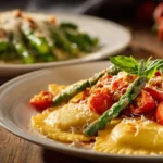 Ravioli with Tomatoes Asparagus Garlic and Herbs